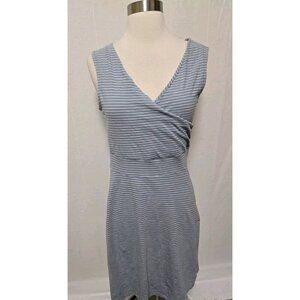Patagonia Womens Dress Size Medium Blue Stripes Sleeveless Wrap‎ Detail